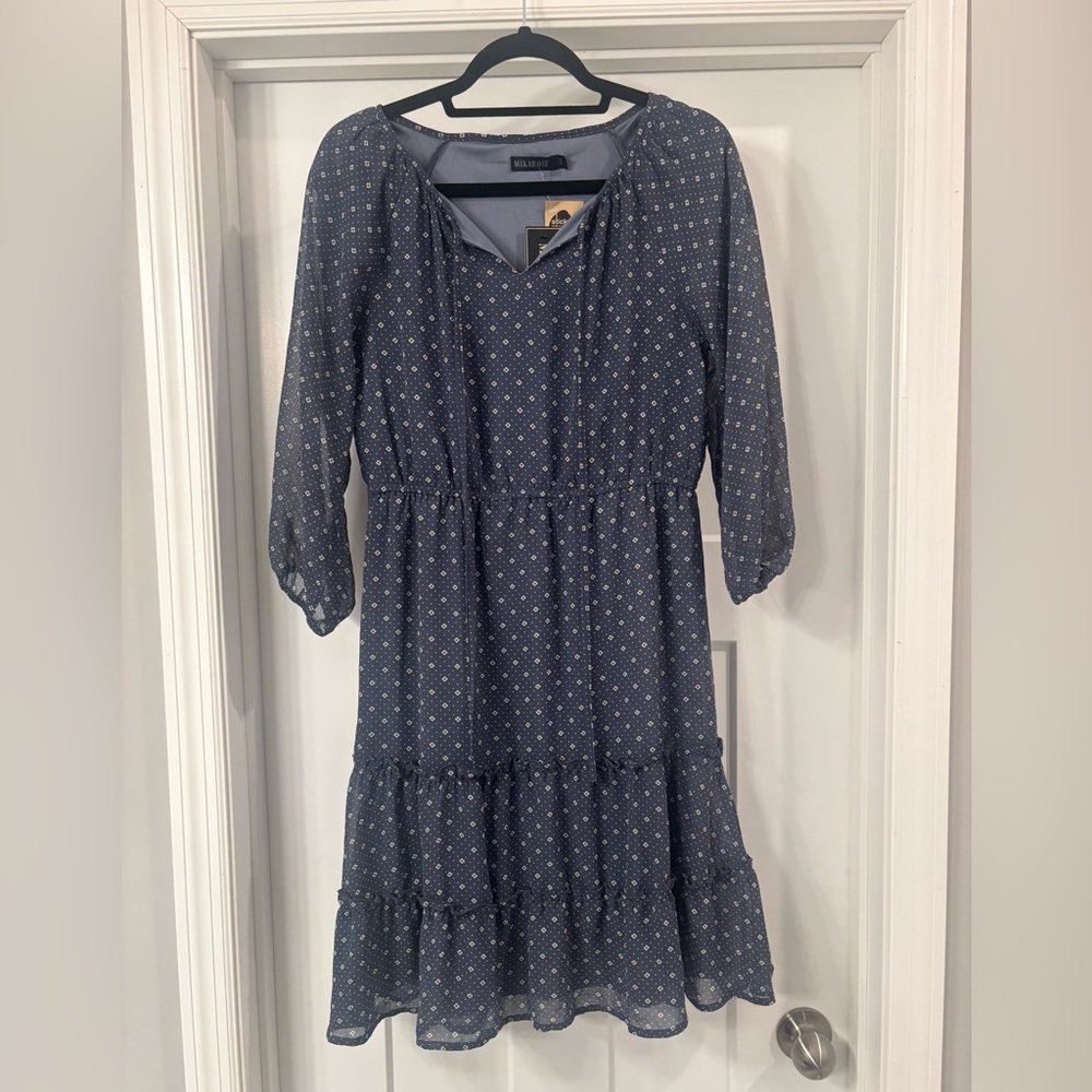 New Mikarose Blue Patterned Dress Size - Small